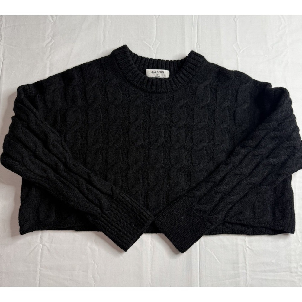 Aritzia Babaton Glory 100% Wool Sweater Crewneck Cropped Black Size XS